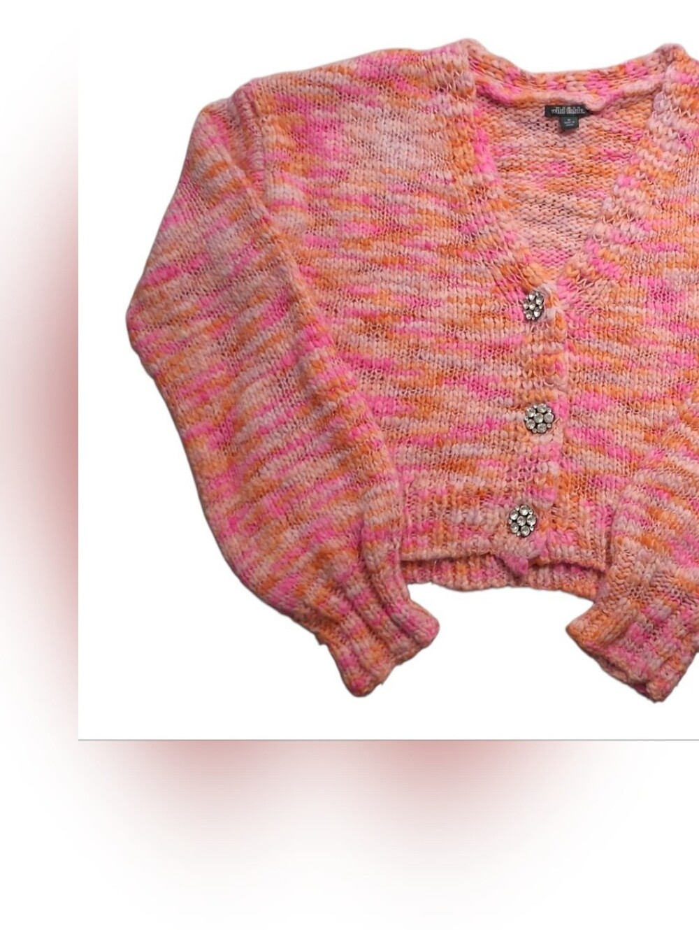 Wild Fable Pink and Orange Marled Floral-Button Crop Cardigan